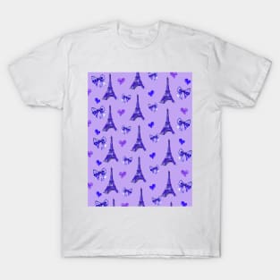 Girly Eiffel Tower Pattern in Watercolours Violet Background T-Shirt